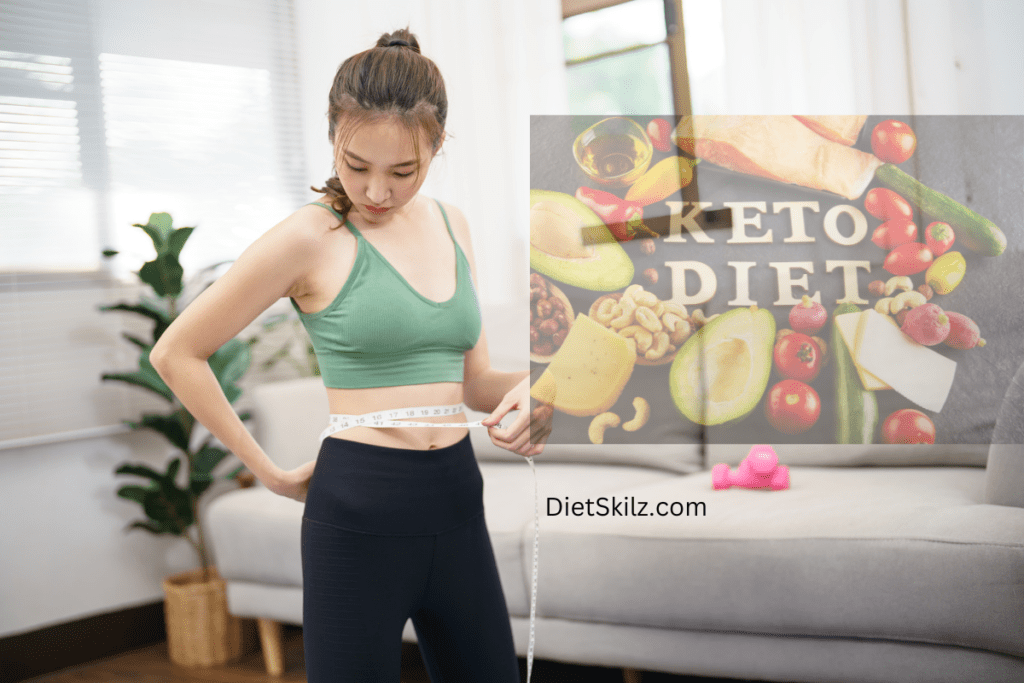 a woman measuring her waist after being on keto diet