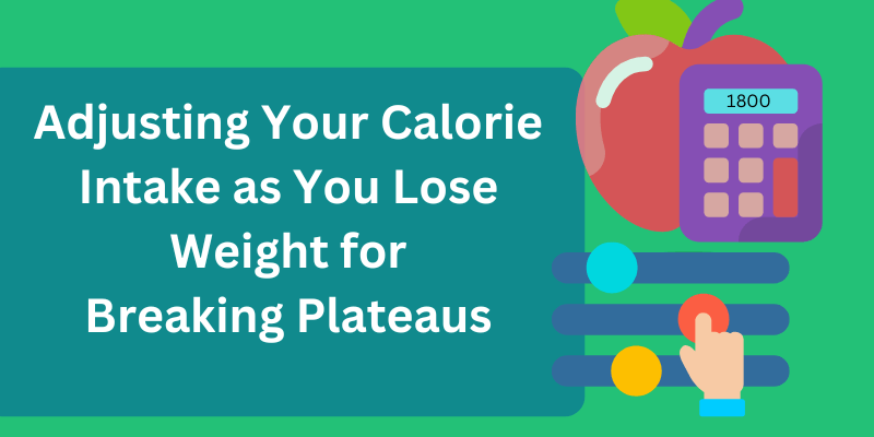 an apple, a calculator, and a scale knob to Adjust Calories to Break a Plateau