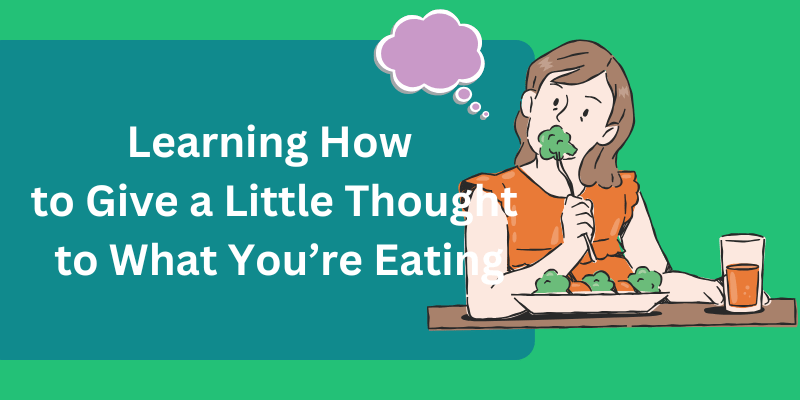 woman eating and thinking about Mindful Eating and Appetite Control