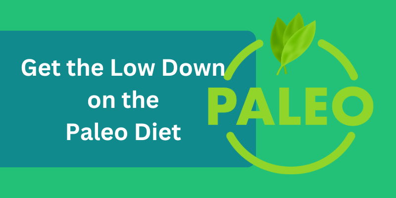 a green and blue sign with green leaves representing the paleo diet