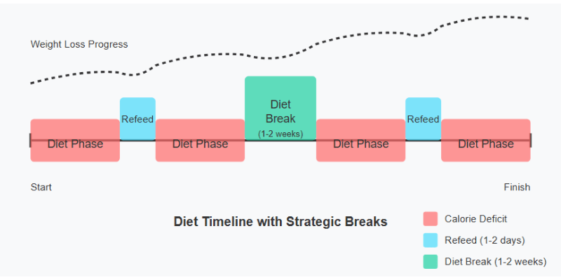 a diagram of a diet timeline for refeeds and diet breaks